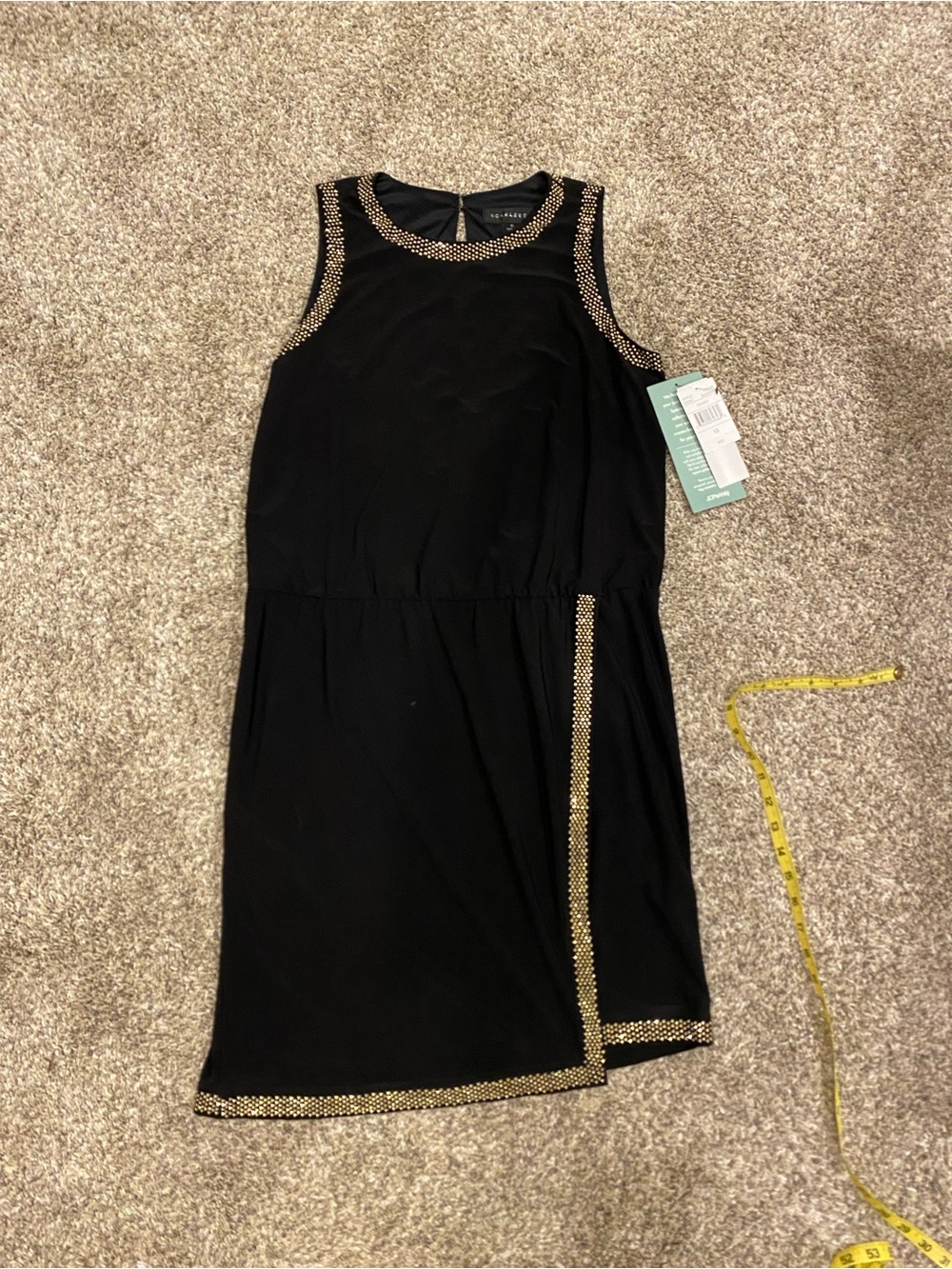 Black Sleeveless Mini Dress with Gold Trim
